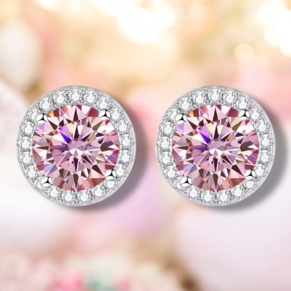 Sparkling One Carat Pink Moissanite Earrings Handcrafted Sterling Silver 925 - Picture 8 of 8
